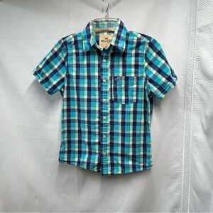 Hollister Blue and Green Plaid Casual Button Down Shirt Medium‎